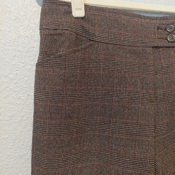 Cabi Brown Plaid Cropped Wide Leg Trousers Size 8 Preppy Classic Academia - Picture 5 of 8